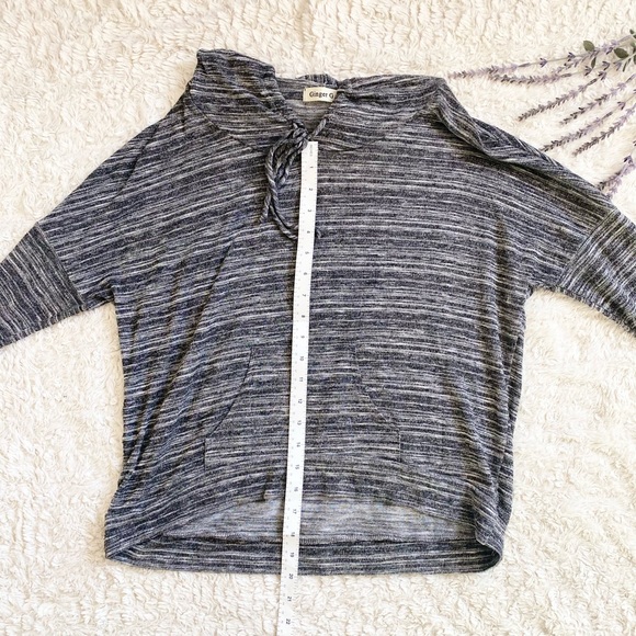 Ginger G gray and white striped long sleeve knitted hooded sweater - Picture 3 of 5